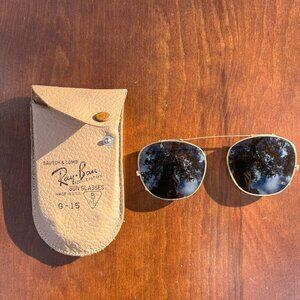 Vintage Ray Ban Clip On Sunglasses W/ Leather Case Bausch & Lomb Made In USA G15